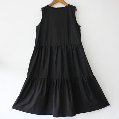 **またまたまた再々入荷** Linenya リネンヤ　コットンリネンティアードワンピース（薄地）　#ブラック　【送料無料】