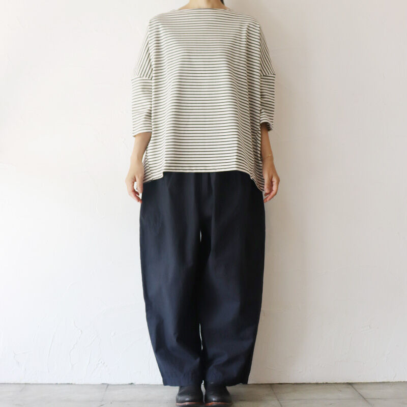 homspun ゆったり　日本製　チノパン homspun ホームスパン バルキーシーチングギャザーパンツ #ネイビー