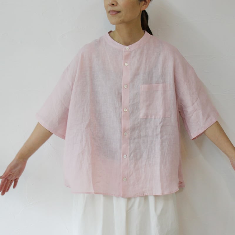 【美品】ロロピアーナ リネン100% バンドカラー半袖シャツ 40 イタリア製 またまた再入荷** LinenYa リネンヤ リネンバンドカラー半袖