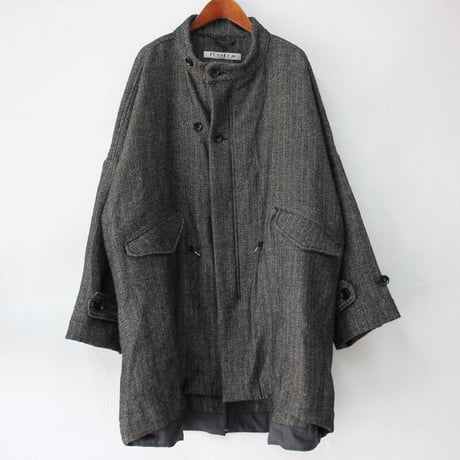 **sizeMのみ再入荷** FUNSET OF ART ファンセットオブアート　リネンウールヘリンボンミリタリーTAISHOUコート　#ブラック、ベージュ　【送料無料】