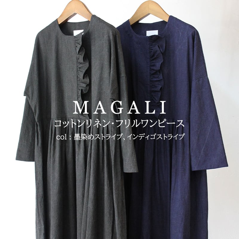 MAGALI】 マガリ コットンリネンワンピース チェック シャツ