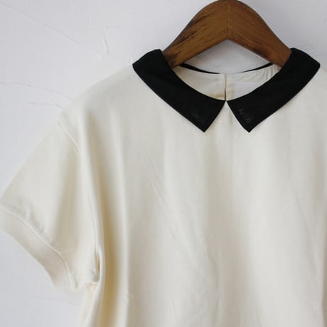 MAGALI マガリ　ループバックコットンオーガンジー襟カットソー　#アイボリー、ブラック