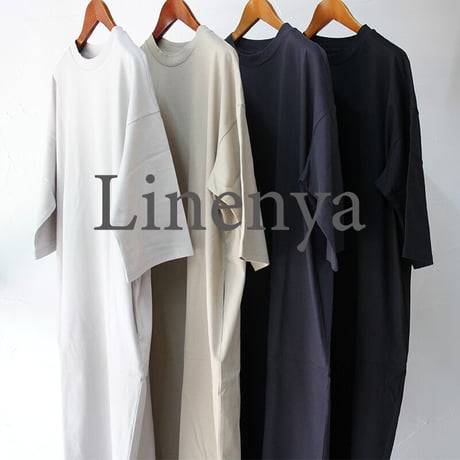 Linenya リネンヤ　Tシャツワンピース　#ライトグレー、ベージュ、ネイビー、ブラック