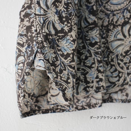 ARTE POVERA アルテポーヴェラ　インド草木染めハンドプリントスタンドフレンチシャツ