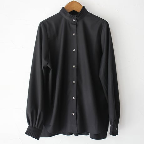 **再入荷** amne アンヌ　GABARDINE frilled blouse　ギャバジンフリルブラウス　#ブラック