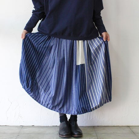 **再入荷**Tigre Brocante ティグルブロカンテ　ストライプMIXバレルロングスカート　#ネイビー【送料無料】