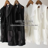 ARTE POVERA アルテポーヴェラ　リネン＆コットンMIXギャザーカラーベスト　#ブラック、ホワイト