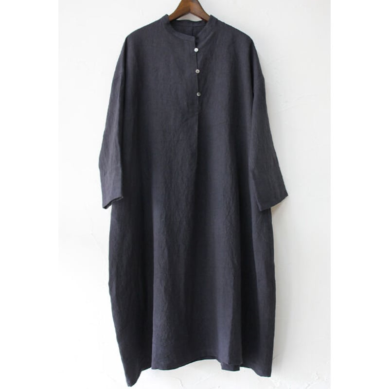Linenya リネンヤ バンドカラーワンピース #ネイビー、ブラック