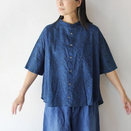 **またまた再入荷** Linenya リネンヤ　HOKKOH LIBERTY バンドカラー半袖シャツ　#インディゴ、ダークインディゴ　【送料無料】