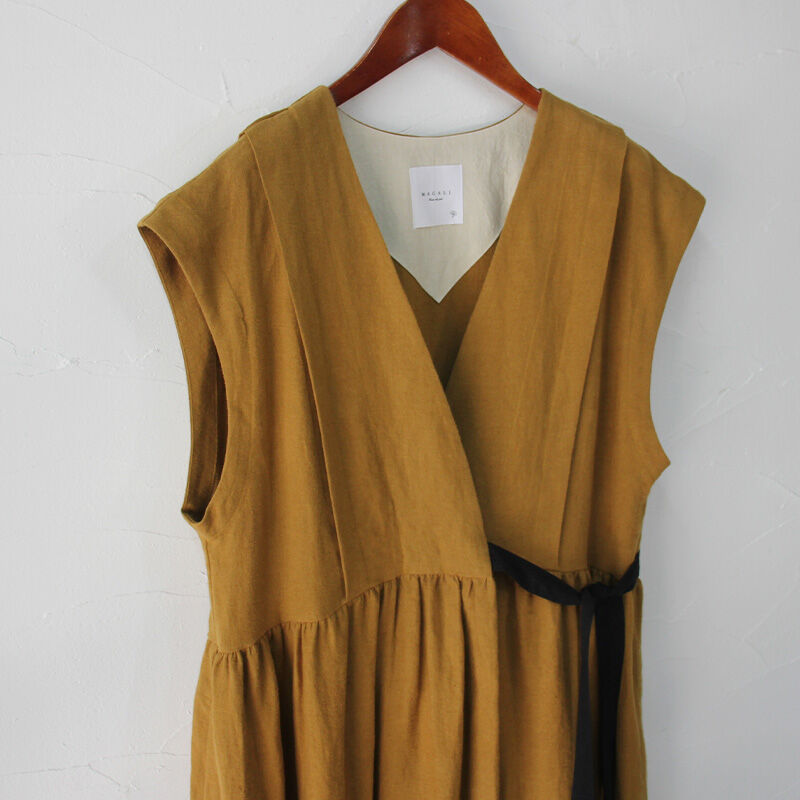 MAGALI マガリ ブラッシュドベルギーリネンカシュクール風ワンピース