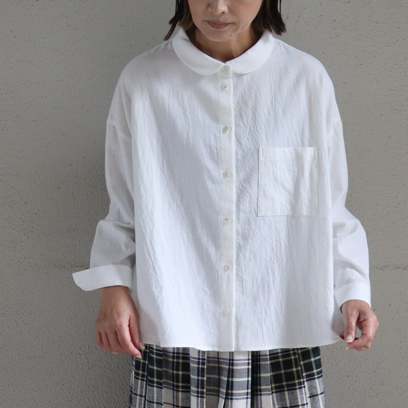 Linenya リネンヤ コットンビエラ長袖丸襟ブラウス #ホワイト | sukima