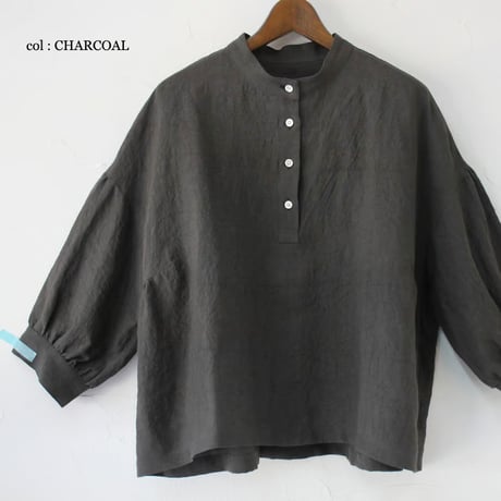 **またまたまた再入荷** LinenYa リネンヤ　リネンスタンドカラーブラウス　#ブラック、ベージュ、ネイビー、チャコール、ホワイト、グレー