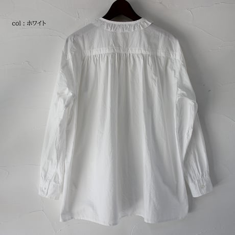 homspun ホームスパン　ハイカウントクロスフリルブラウス　#ホワイト、チェック、ストライプ