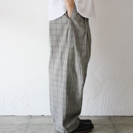 **またまたまた再入荷** TRAVAIL MANUEL トラバイユマニュアル　綿麻チェックバームパンツ #グレー　【送料無料】