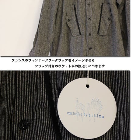**S u K i M a -スキマ- 別製特注品** 15 jyugo ジュウゴ　綿麻起毛ストライプTABIギャザーワンピース　♯ブラック　【送料無料】
