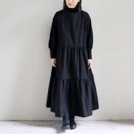 **またまたまた再々入荷** Linenya リネンヤ　コットンリネンティアードワンピース（薄地）　#ブラック　【送料無料】