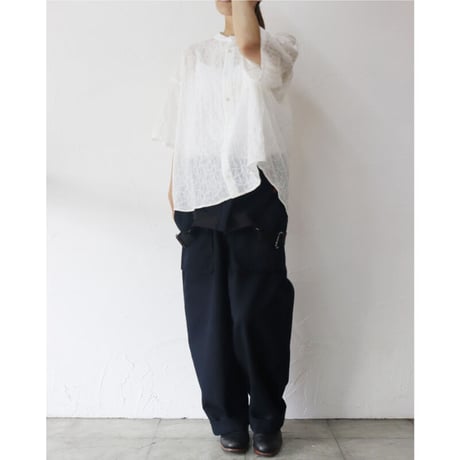 **またまたまた再入荷** Linenya リネンヤ　バンドカラーエンブロイダリー半袖シャツ　#ホワイト　【送料無料】