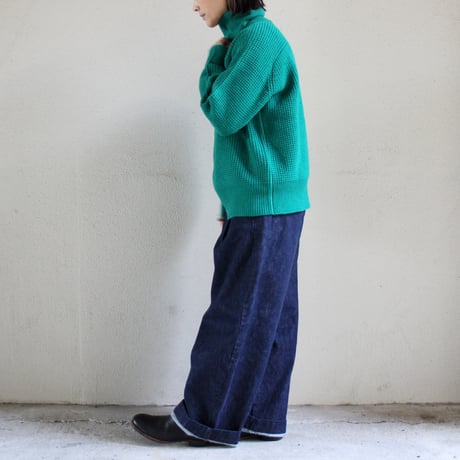 homspun ホームスパン　メリノウールワッフル編みプルオーバー　#オフホワイト、モスグレー、グリーン、ネイビー　【送料無料】
