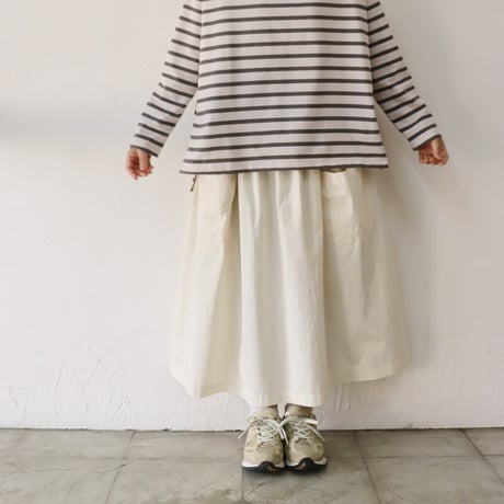 **再入荷** sasanqua by trees サザンカバイツリース　高密度ポプリンアシメレイヤーポケットスカート　#アイボリー、カーキ、ブラック