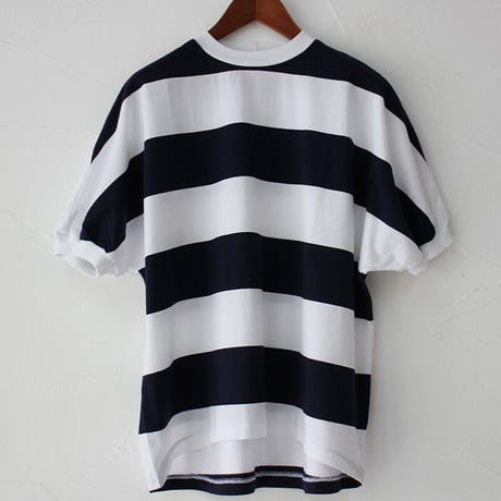 **再入荷**  homspun ホームスパン　60/2天竺太ボーダー半袖プルオーバー　#サラシｘネイビー、生成りｘブラック　【レターパック発送】