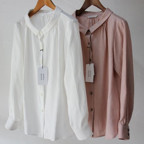 atelier naruse アトリエナルセ linen stand-off collar blouse #off white , salmon pink 【送料無料】