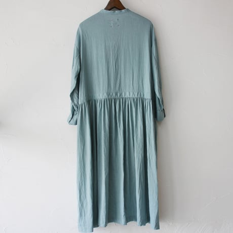 **再入荷**atelier naruse アトリエナルセ リネンシャツギャザーワンピース　#アクアブルー、ネイビー　【送料無料】