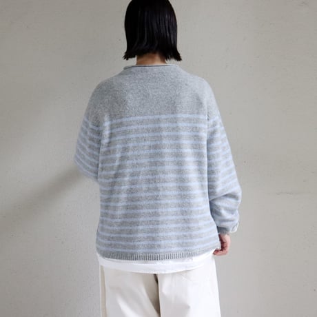 maomade マオメイド　エアーヤーンパネルしましま２WAYプルオーバー　#ネイビー、グレー
