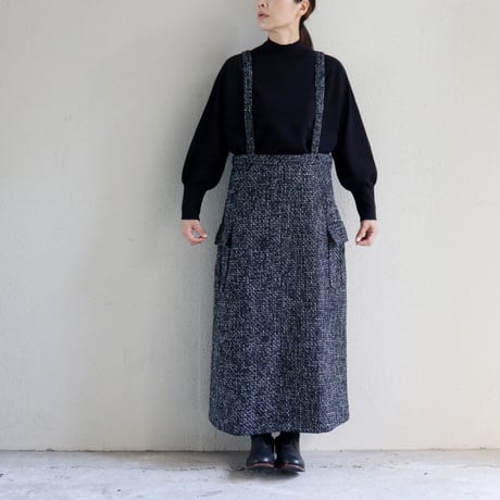 **再入荷** KHA:KI カーキ　TWEED CARGO SKIRT ツイードカーゴスカート　#ブラック　【送料無料】