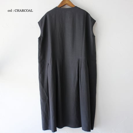 **再々入荷** Linenya リネンヤ　リネンフレンチスリーブワンピース　#ブラック、チャコール　【送料無料】