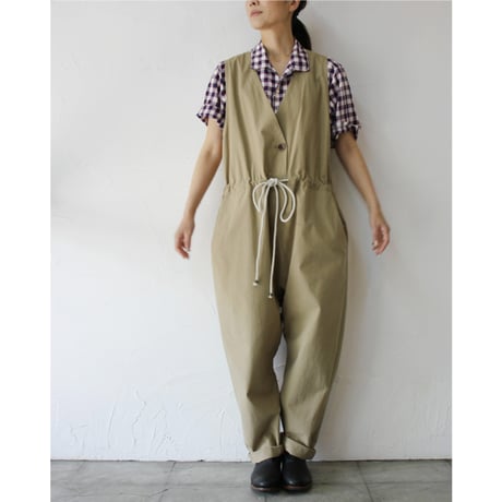 **再入荷** atelier naruse アトリエナルセ　ヴィンテージ馬布コットンオーバーオール　#キナリ、ベイジュ、ブラック