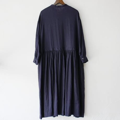 **再入荷**atelier naruse アトリエナルセ リネンシャツギャザーワンピース　#アクアブルー、ネイビー　【送料無料】
