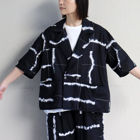 ARTE POVERA アルテポーヴェラ　スーピマローンしぼり染めシャツジャケット　#ブラックMIX