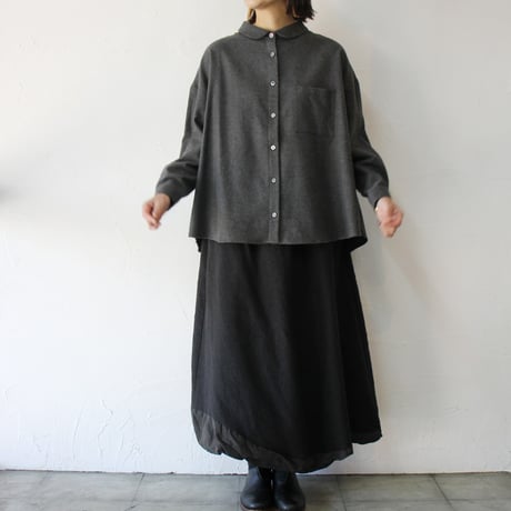 **再入荷** Linenya リネンヤ　コットンｘヤクウール丸襟ブラウス　#チャコール、グレー、ベージュ