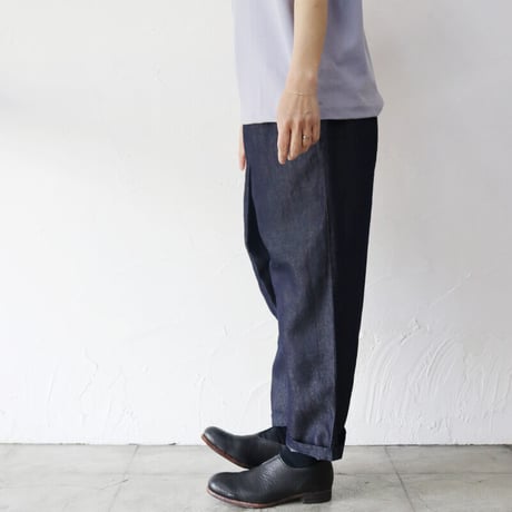 **またまた再入荷** TRAVAIL MANUEL トラバイユマニュアル  綿麻デニムスラントリボンパンツ　#デニム　【送料無料】