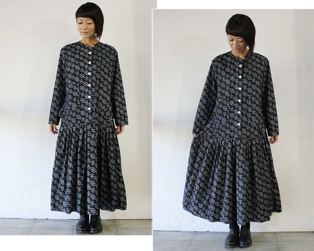 homspunホームスパン コットンリネンローウェストタックワンピース