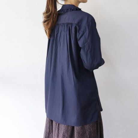 **ネイビーのみですが再入荷** homspun ホームスパン　100/2ブロードフリルブラウス　#サラシ、アイボリー、レッド、ネイビー　【送料無料】