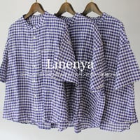 **再入荷、新色追加** Linenya リネンヤ　コットンレーヨンギンガムチェックバンドカラー半袖シャツ　【送料無料】