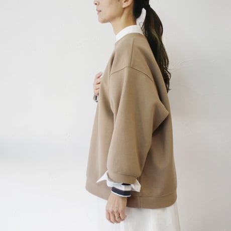 ARTE POVERA アルテポーヴェラ　刺し子風コットン天竺8分袖トレーナー　#スミクロ、ベージュ