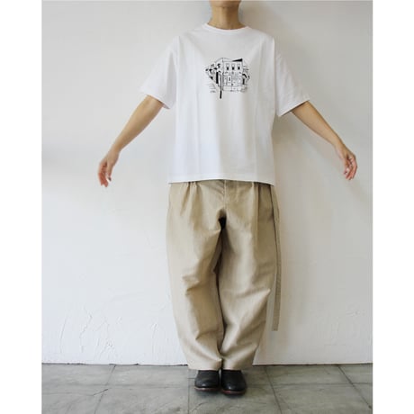 amne アンヌ　Tシャツ　ブティック柄半袖Tシャツ　#ホワイト、セージ、ネイビー