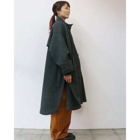 ASEEDONCLOUD アシードンクラウド　Hiraeth wool herringbone  tent gown #Blue green 【送料無料】