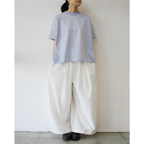 TRAVAIL MANUEL トラバイユマニュアル　ミディ天竺ボーダースリットTシャツ　#サックス、ネイビー