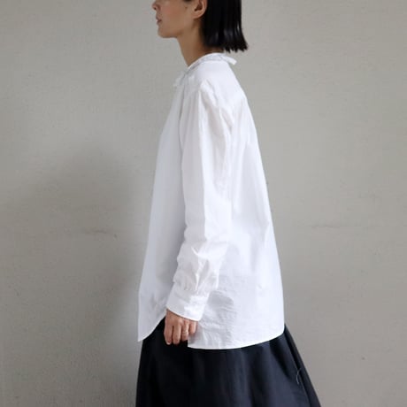 homspun ホームスパン　ハイカウントクロスフリルブラウス　#ホワイト、チェック、ストライプ