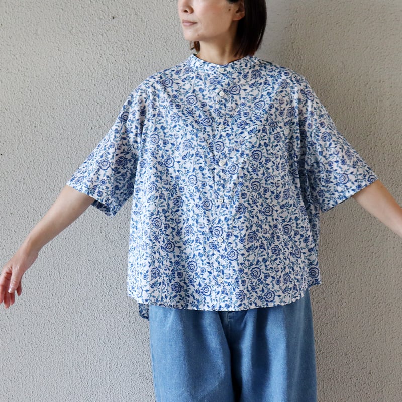 LinenYa リネンヤ　リネンバンドカラー半袖シャツ　ピンク またまた再入荷** LinenYa リネンヤ リネンバンドカラー半袖
