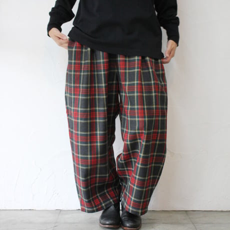 **またまた再入荷** homspun ホームスパン　ウールタータンギャザーパンツ　#ベージュｘサックス、チャコールグレーｘレッド