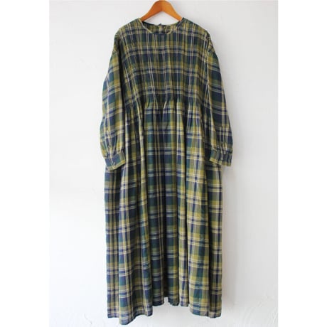 maison de soil メゾンドソイル WOOL COTTON  CHECK CREW NECK P/O DRESS WITH MINI PINTUCK　綿ウールチェックピンタックワンピース