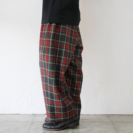 **またまた再入荷** homspun ホームスパン　ウールタータンギャザーパンツ　#ベージュｘサックス、チャコールグレーｘレッド