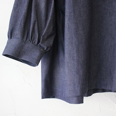 **再々入荷** LinenYa リネンヤ　5ozデニムスタンドカラーブラウス　#インディゴ