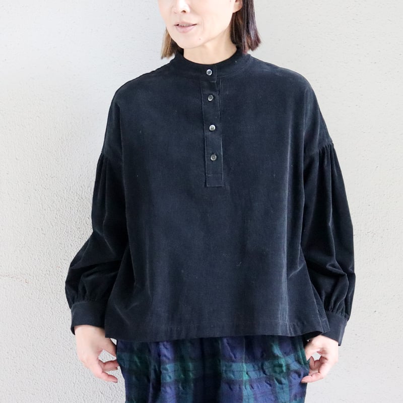 Linenya リネンヤ コットンコーデュロイ長袖スタンドカラーブラウス