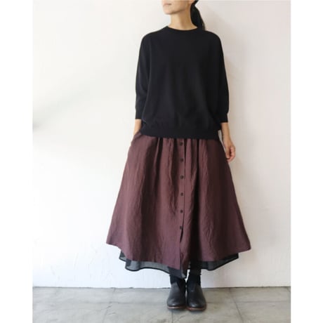 MAGALI マガリ　フレンチリネン・ギンガム・レイヤードスカート　#ブラウン　【送料無料】