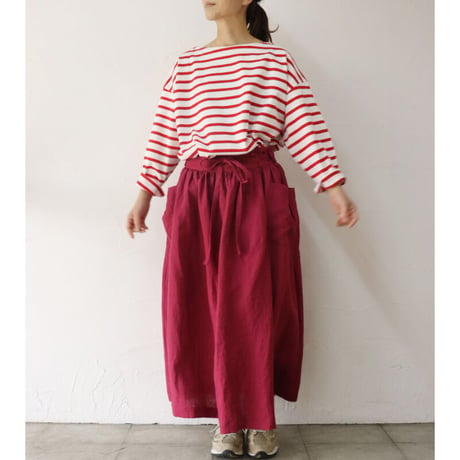 MAGALI マガリ　ベルガモリネン·ラップ風ギャザースカート　#ローズ、ネイビー